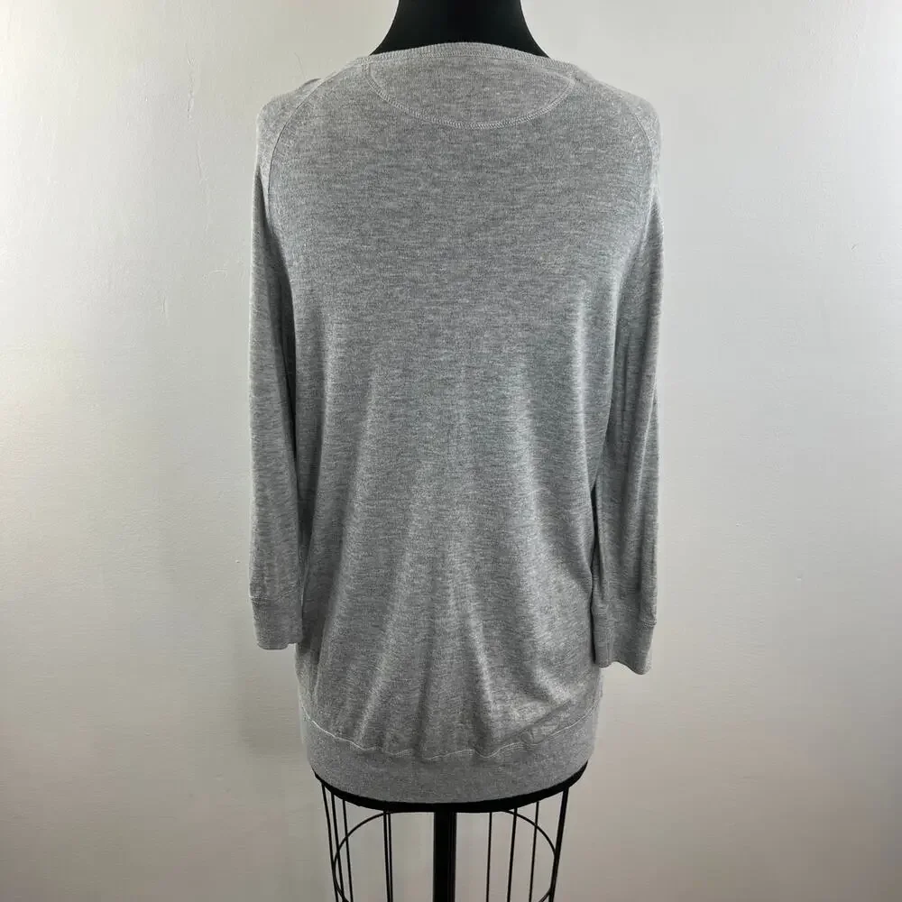 VINCE Gray Cashmere Blend Partial Button-Down 3/4 Sleeve Pullover Sweater Sz M
